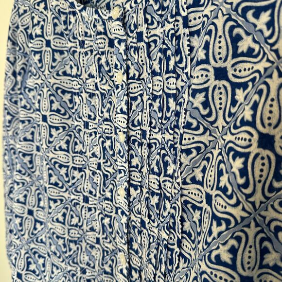 Talbots Floral Tunic Top Size XL 3/4 Sleeve Button Down 100% Cotton Blue White - Picture 5 of 9
